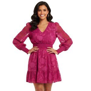 Evereve NWT Penelope Dress Pink Textured V Neck Ruffled Bishop Sleeve Size XS